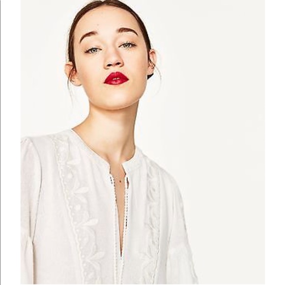 SOLD! Zara Embroidered Puffed Sleeve Linen Dress - Picture 6 of 8